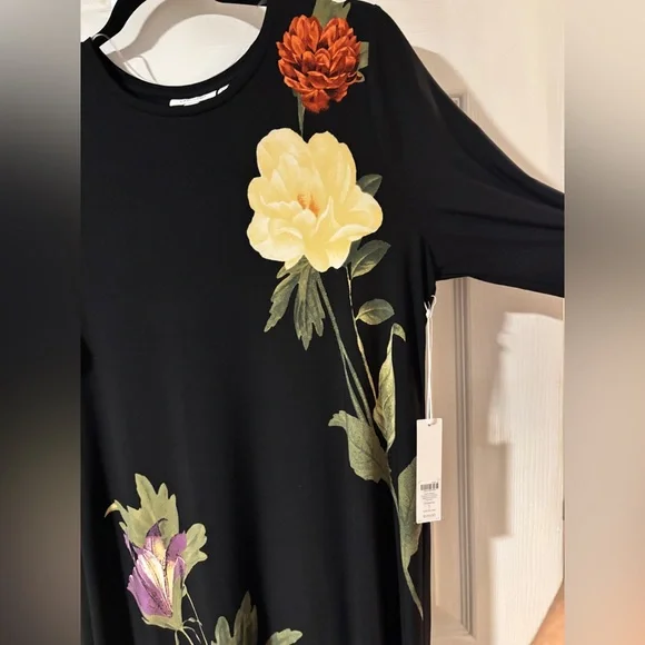 Chico's Flare Long Sleeve Black Floral Pattern Maxi Dress - Picture 5 of 14